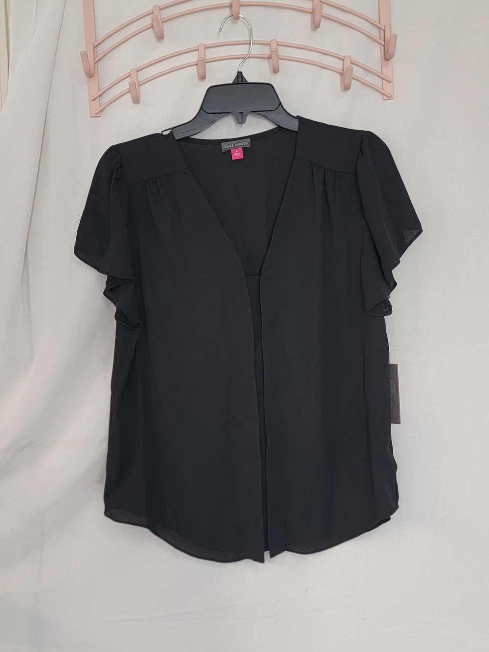 Vince Camuto Black V-Neck Flutter Sleeve Blouse